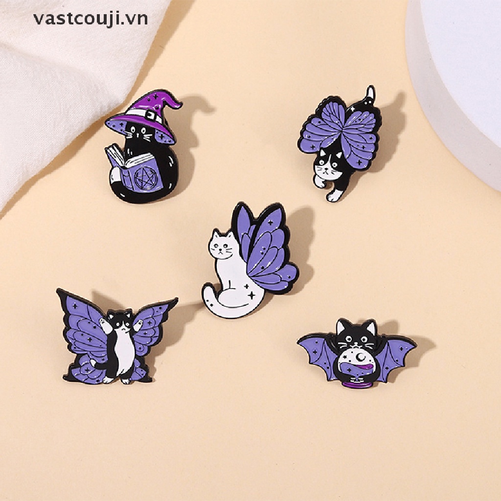 Ghim Cài Áo Hình Mèo / Bướm / Côn Trùng Đính Pha Lê Tráng Men Xinh Xắn