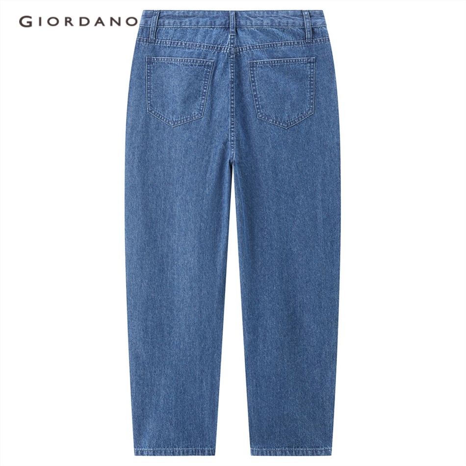 Quần denim GIORDANO 13423201 cotton lưng cao vừa xếp nếp nhẹ dành cho nữ