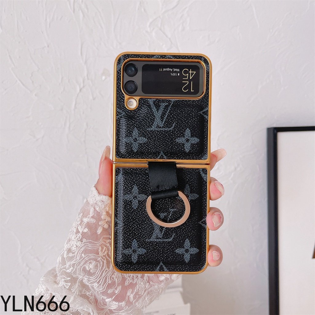 Ốp Điện Thoại Da PU Có Nhẫn Đỡ Cho Samsung Galaxy Z Flip 4 Z Flip 3 Z Flip4 5G