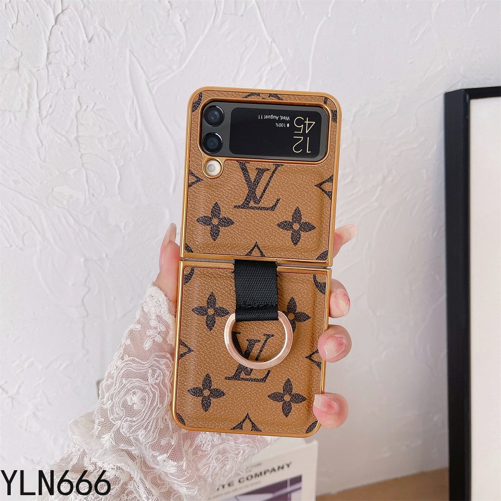 Ốp Điện Thoại Da PU Có Nhẫn Đỡ Cho Samsung Galaxy Z Flip 4 Z Flip 3 Z Flip4 5G