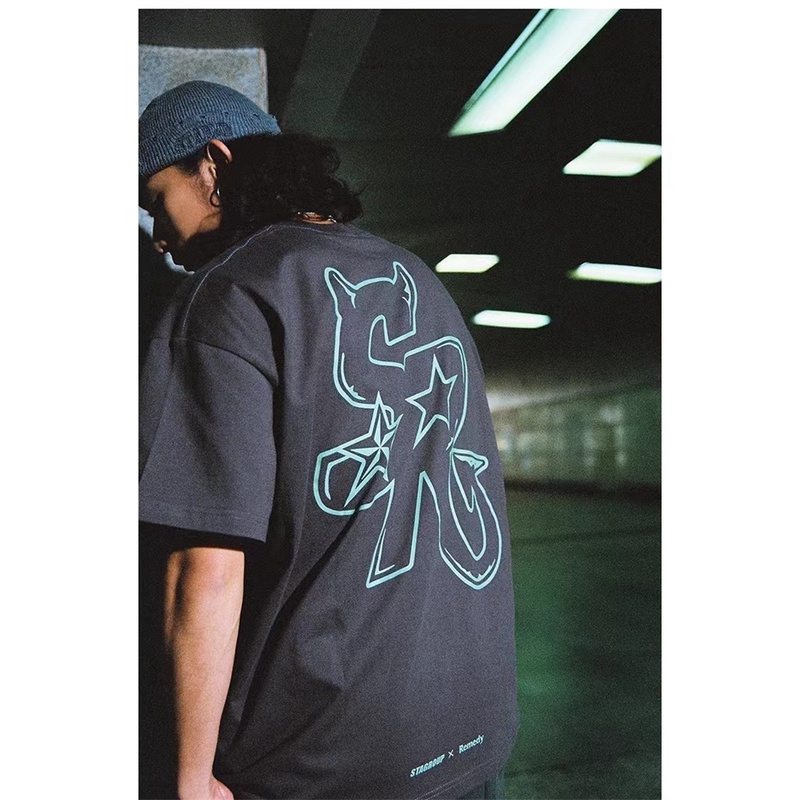 Áo Thun Tay Ngắn Cổ Thuyền Dáng Rộng In Chữ STA X RMD &amp; SR Series Guocho Đơn Giản Thời Trang Xuân Hè