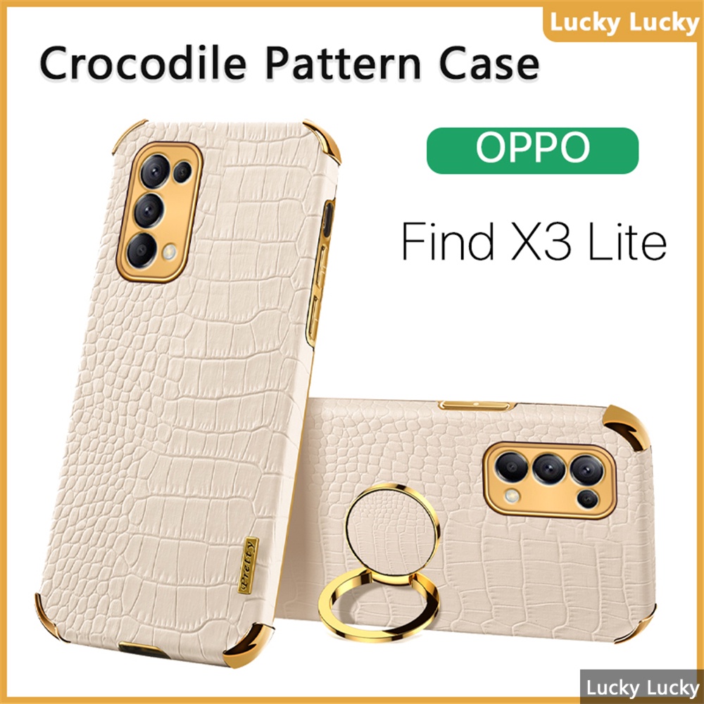 ốp lưng OPPO Find X3 Lite Họa Tiết Cá Sấu Giá đỡ vòng đeo tay PU Cover Máy ảnh bảo vệ toàn diện Mạ vàng Mảnh khảnh cảm xúc tuyệt vời Chống vân tay tản nhiệt lót
