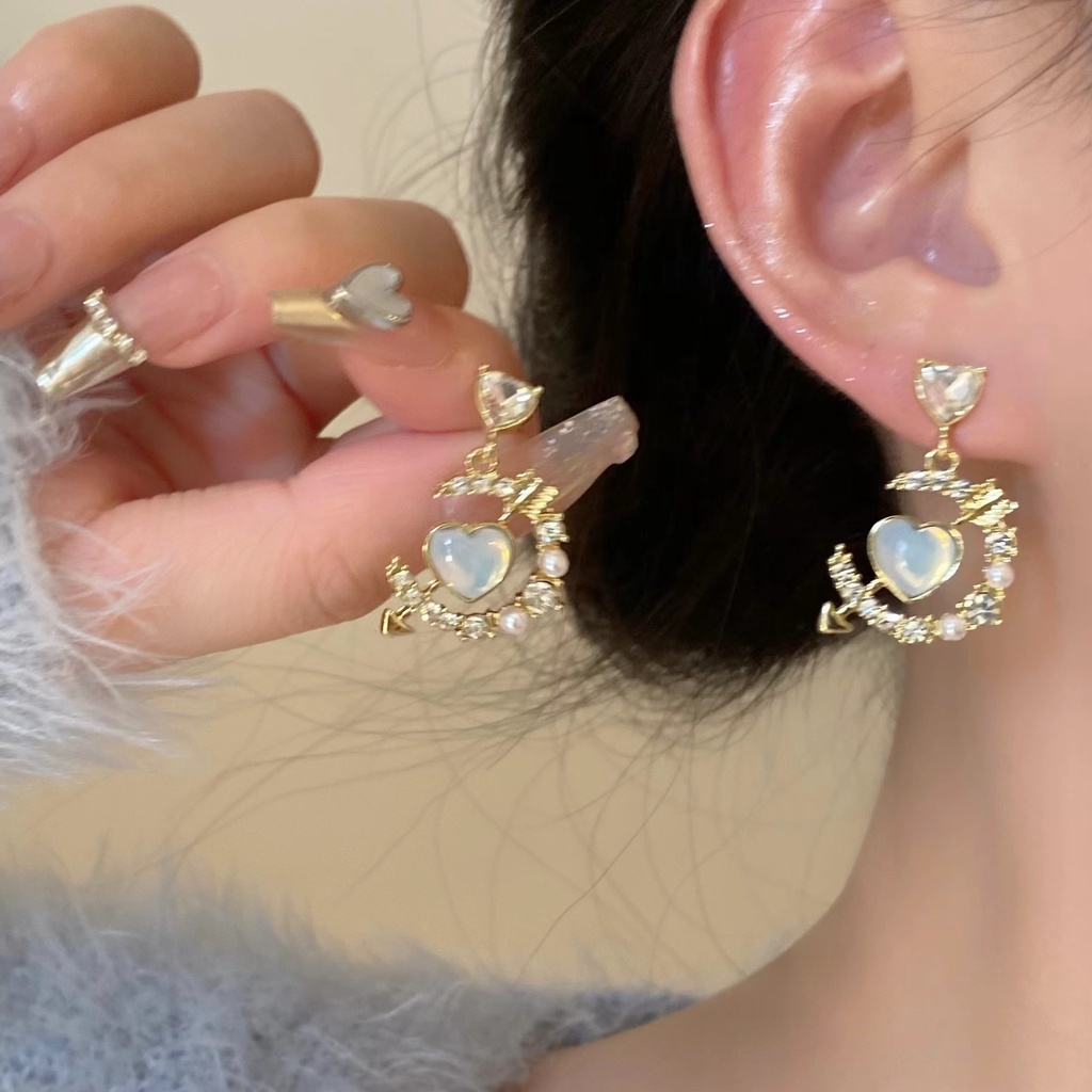 Bông Tai Hình Trái Tim Đính Đá Zircon Phong Cách Hàn Quốc Thời Trang Cho Nữ