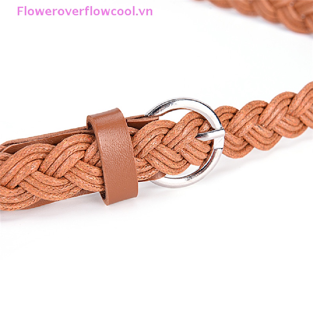 Thắt Lưng Bện Dây Da Mặt Kim Loại Tròn Thời Trang Cho Nữ