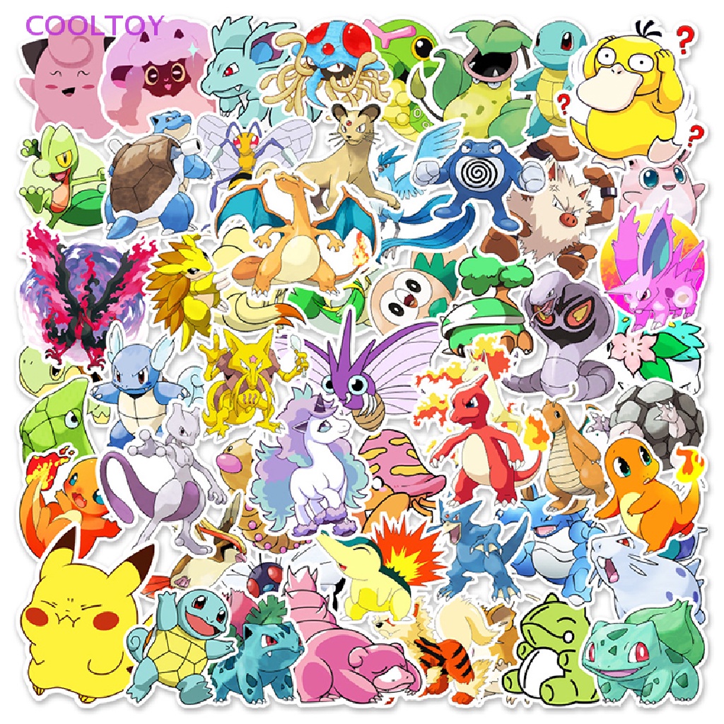 Cooltoy Bộ 50 Miếng Dán Hoạt Hình Pokemon Chống Thấm Nước Kawaii