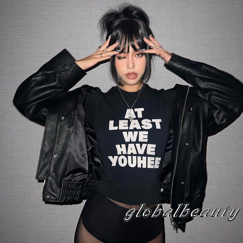 Áo Thun Tay Ngắn Cổ Tròn In Chữ Phong Cách Đường Phố Cho Nữ