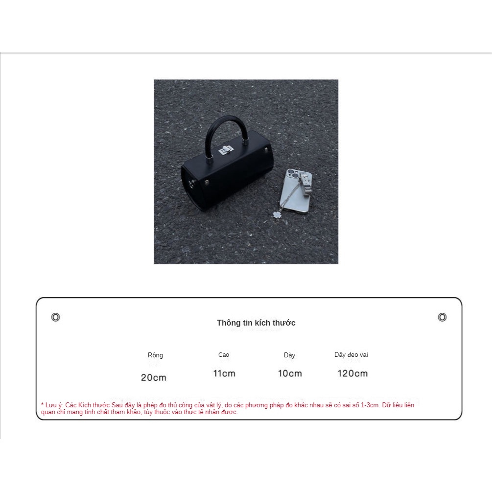 Túi Xách Hình Trụ Màu Đen Phong Cách Retro Cho Nữ