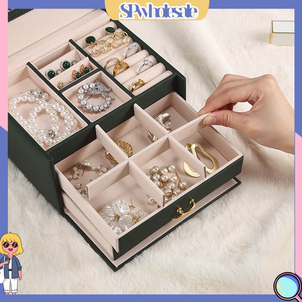 <SPwholesale> Hộp Trưng Bày Trang Sức Ba Tầng Có Khóa Cài Nhỏ Gọn Dành Cho Gia Đình