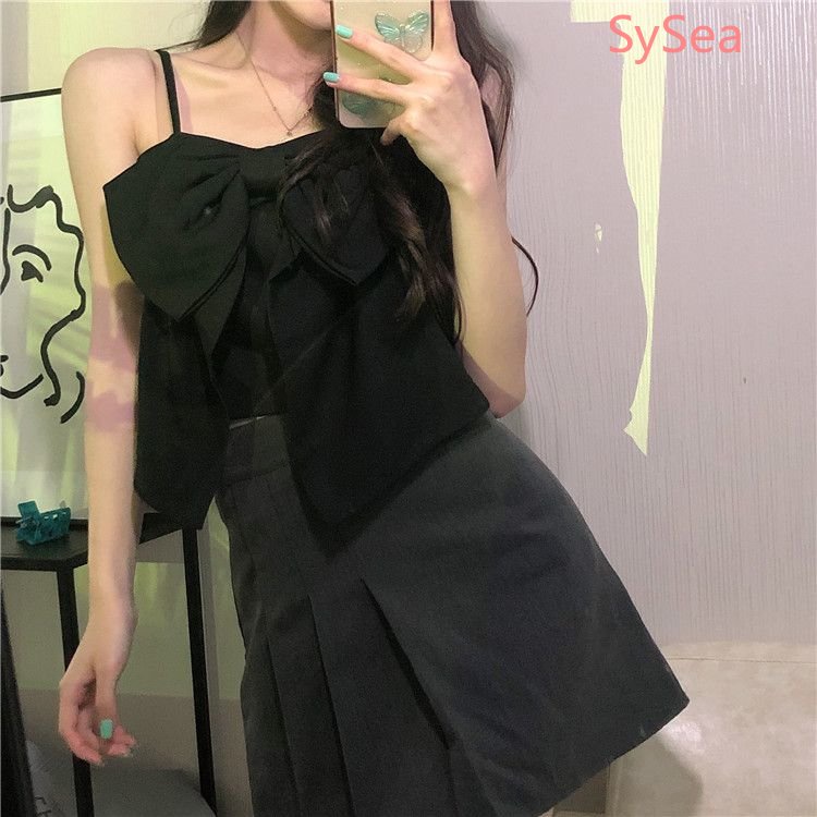 Áo Hai Dây Dệt Kim Đính Nơ Thời Trang Mùa Hè Hàn Quốc Cho Nữ