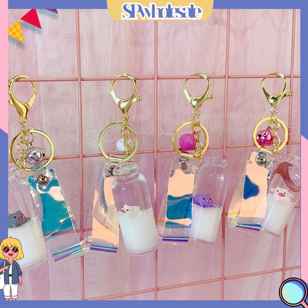 <SPwholesale> Móc Khóa Hình Bình Sữa Thủy Tinh Ba Chiều Có Chuông Và Dây Treo < SPwholesale >