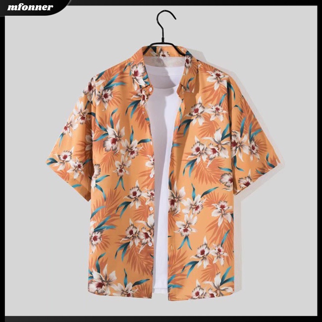 Áo Sơ Mi Nam Tay Ngắn Dáng Rộng Họa Tiết Hoa Phong Cách Hawaii Cá Tính