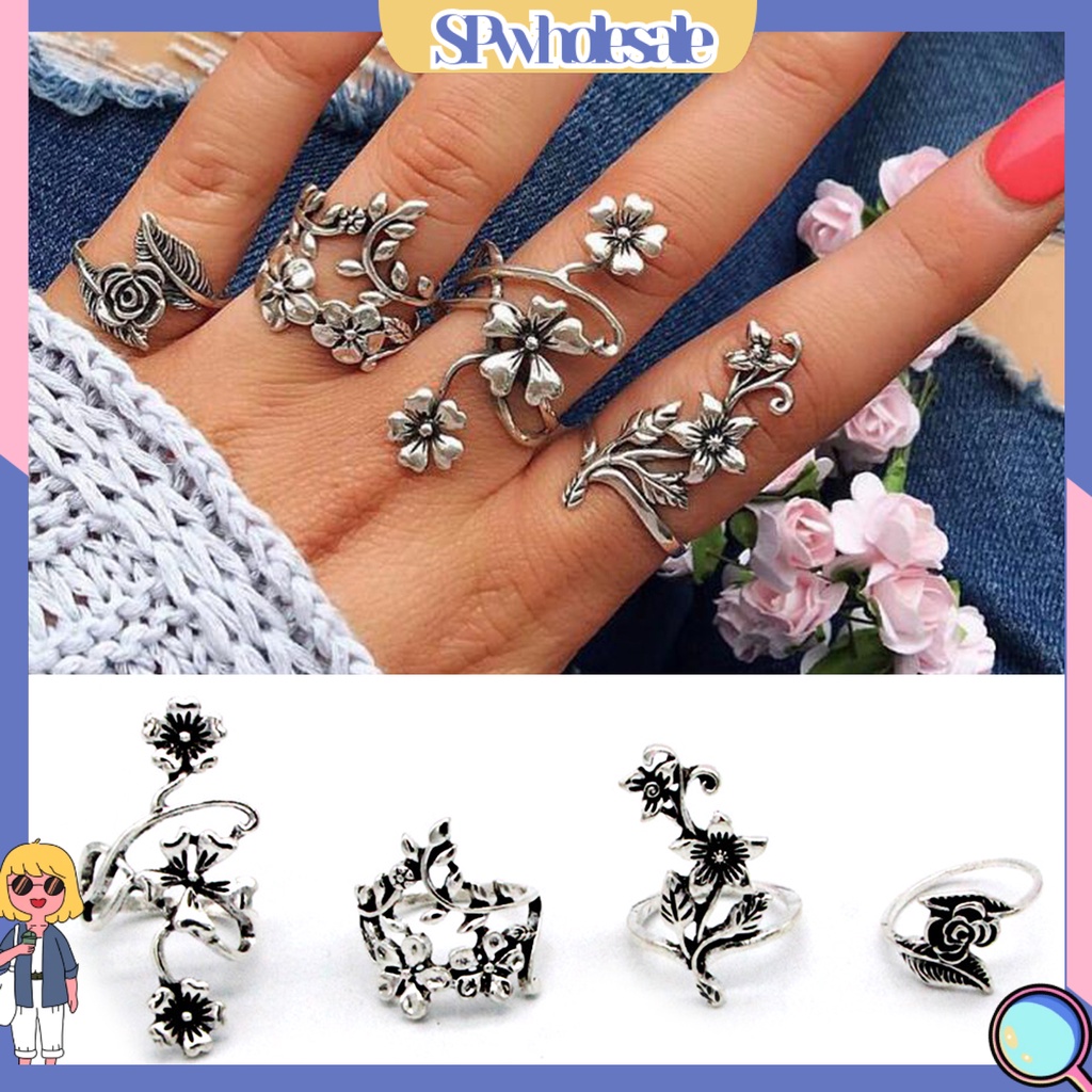 <SPwholesale> Set 4 Nhẫn Đeo Khớp Ngón Tay Phong Cách Trung Hoa Cổ Điển Dành Cho Nữ