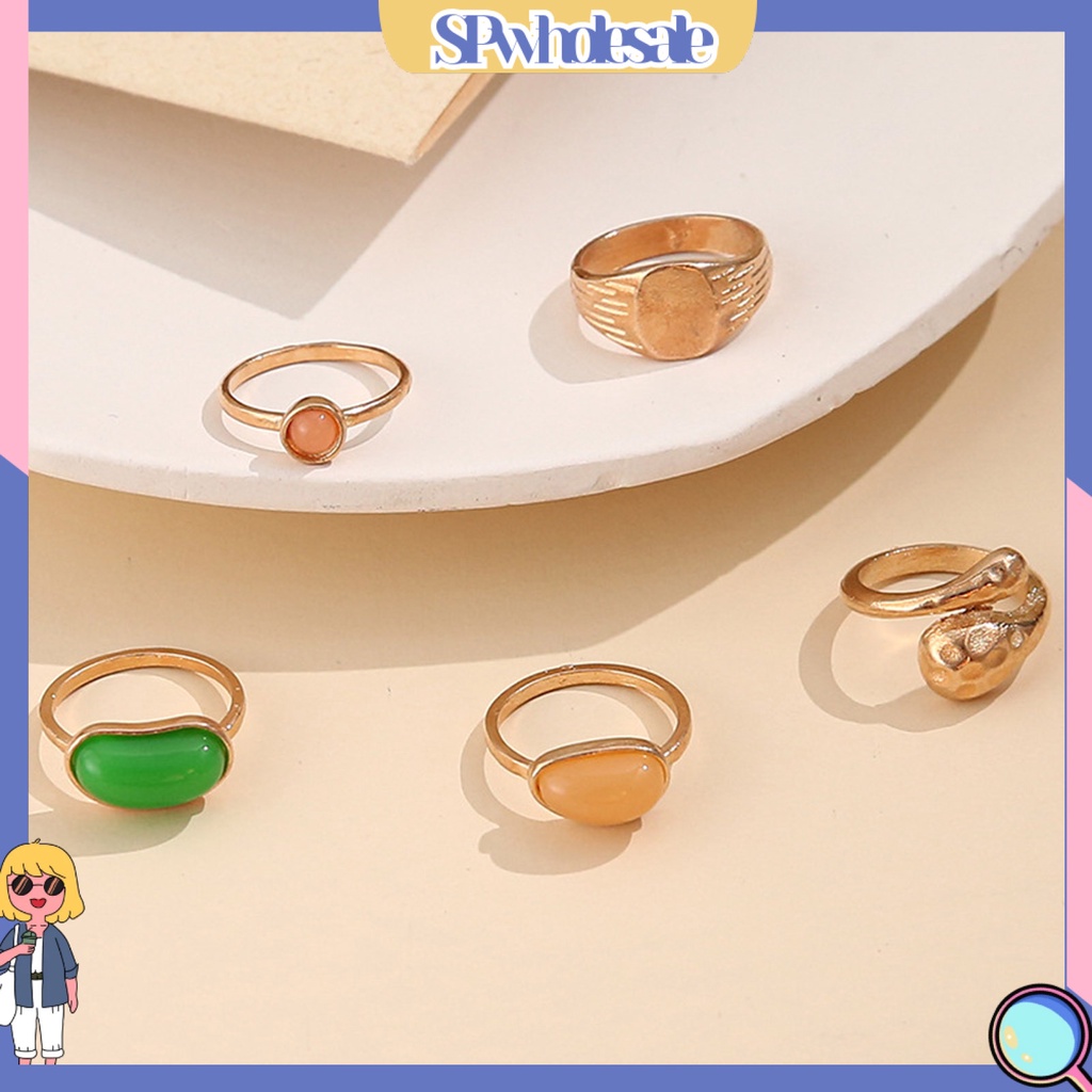 <SPwholesale> Bộ 5 Nhẫn Hợp Kim Đính Đá Quý Nhân Tạo Sang Trọng