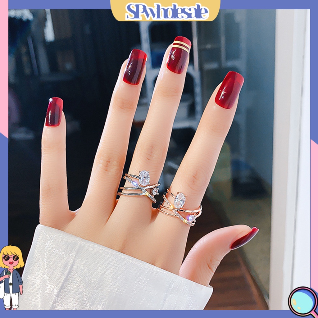 <SPwholesale> Nhẫn Kim Loại Dạng Mở Nhiều Lớp Đính Đá Trang Trí Có Thể Điều Chỉnh Cho Nữ