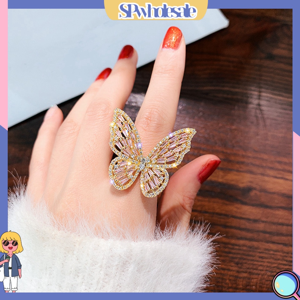 <SPwholesale> Nhẫn Hình Bướm Đính Đá Zircon Thời Trang Dự Tiệc Cho Nữ