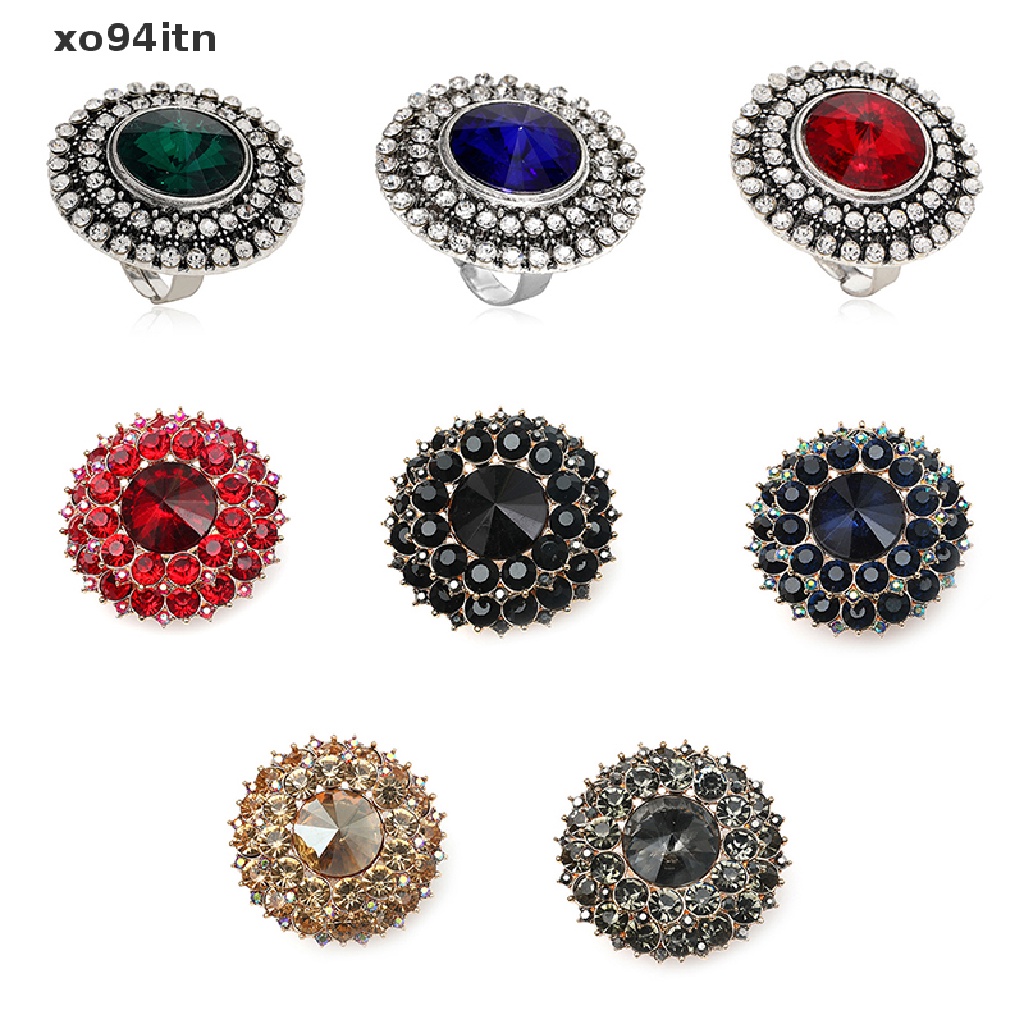 Nhẫn Nữ Mặt Tròn Lớn Đính Đá Pha Lê Phong Cách Boho Cổ Điển