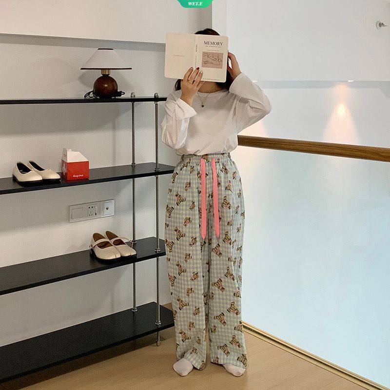 Quần Dài Dáng Rộng Họa Tiết Hoạt Hình Phong Cách Nhật Bản Thời Trang Xuân Thu Cho Nữ