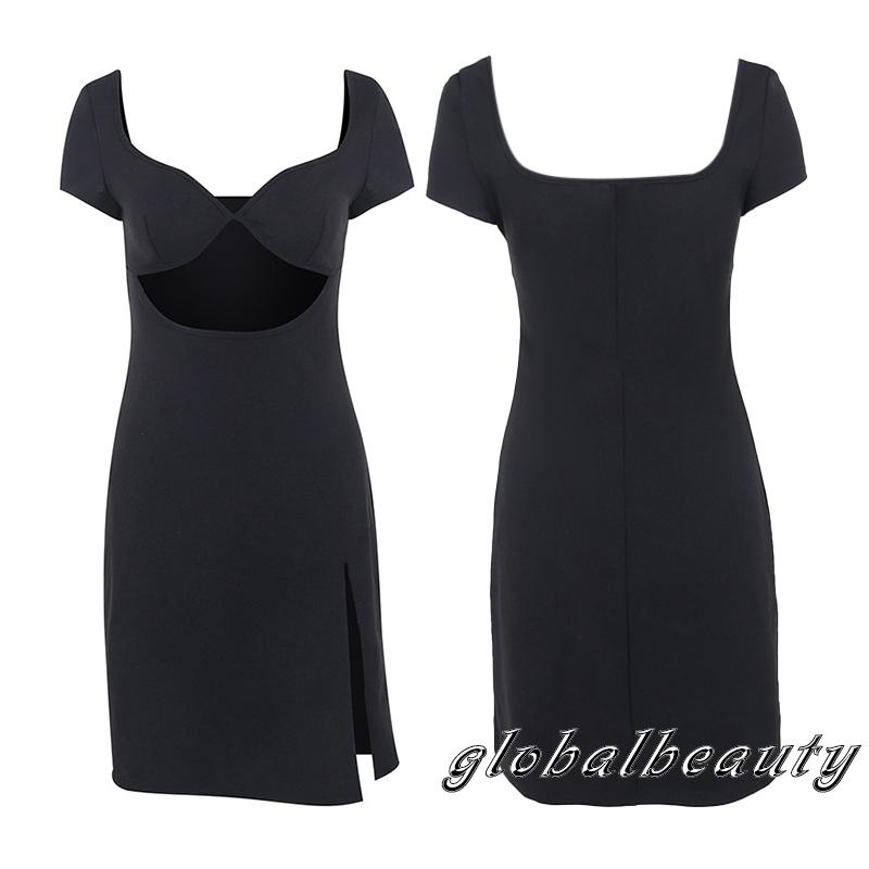 Đầm Tay Ngắn Hở Lưng Xẻ Tà Màu Sắc Thời Trang Dành Cho Nữ