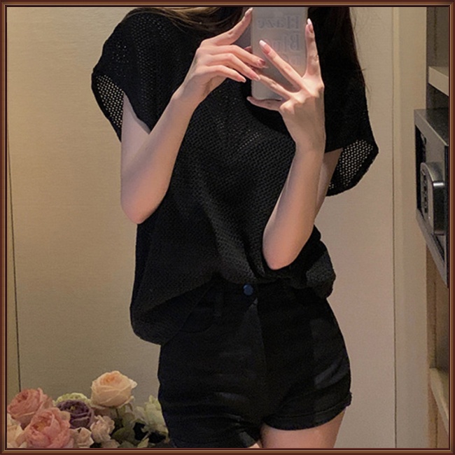 Áo Dệt Kim Tay Ngắn Dáng Rộng Thời Trang Quyến Rũ Cho Nữ