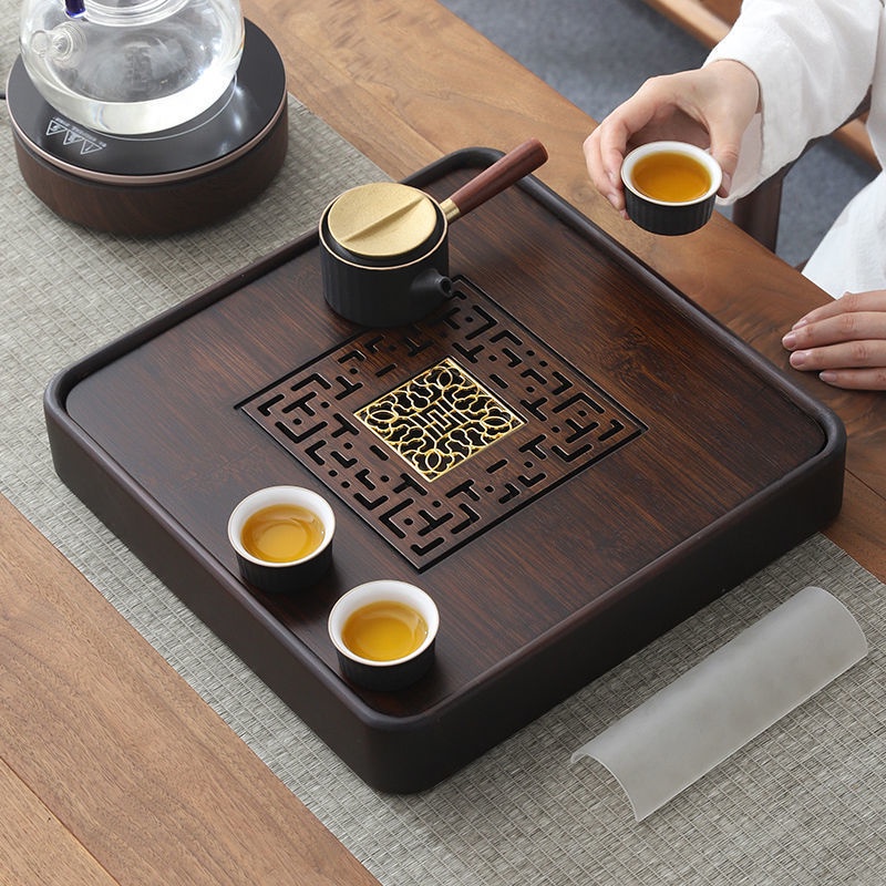 Gỗ Chắc Chắn Nước Bảo Quản Khay Trà Vuông Khay Hộ Gia Đình Khô Bong Bóng Thoát Nước Khay Trà