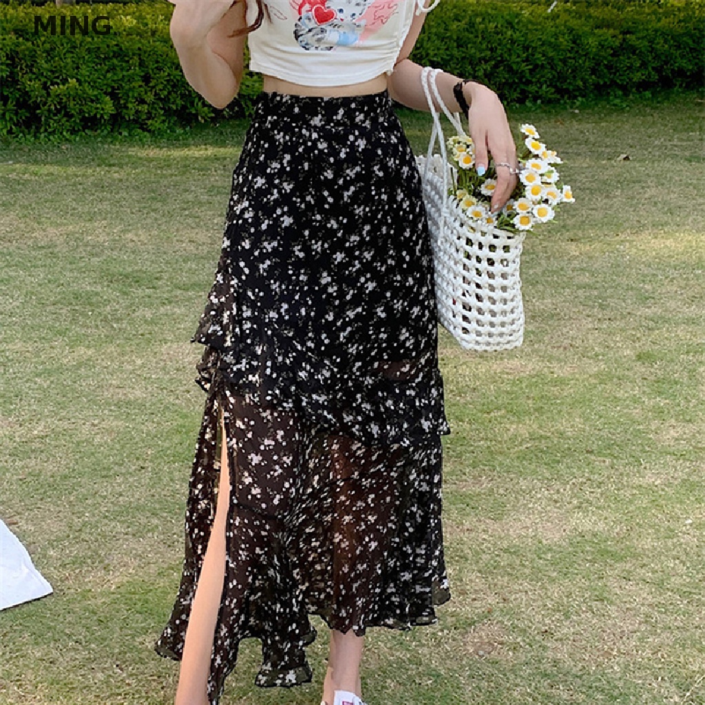 Chân Váy Chữ A Lưng Cao Xẻ Tà In Họa Tiết Hoa Thời Trang Mùa Hè Dành Cho Nữ