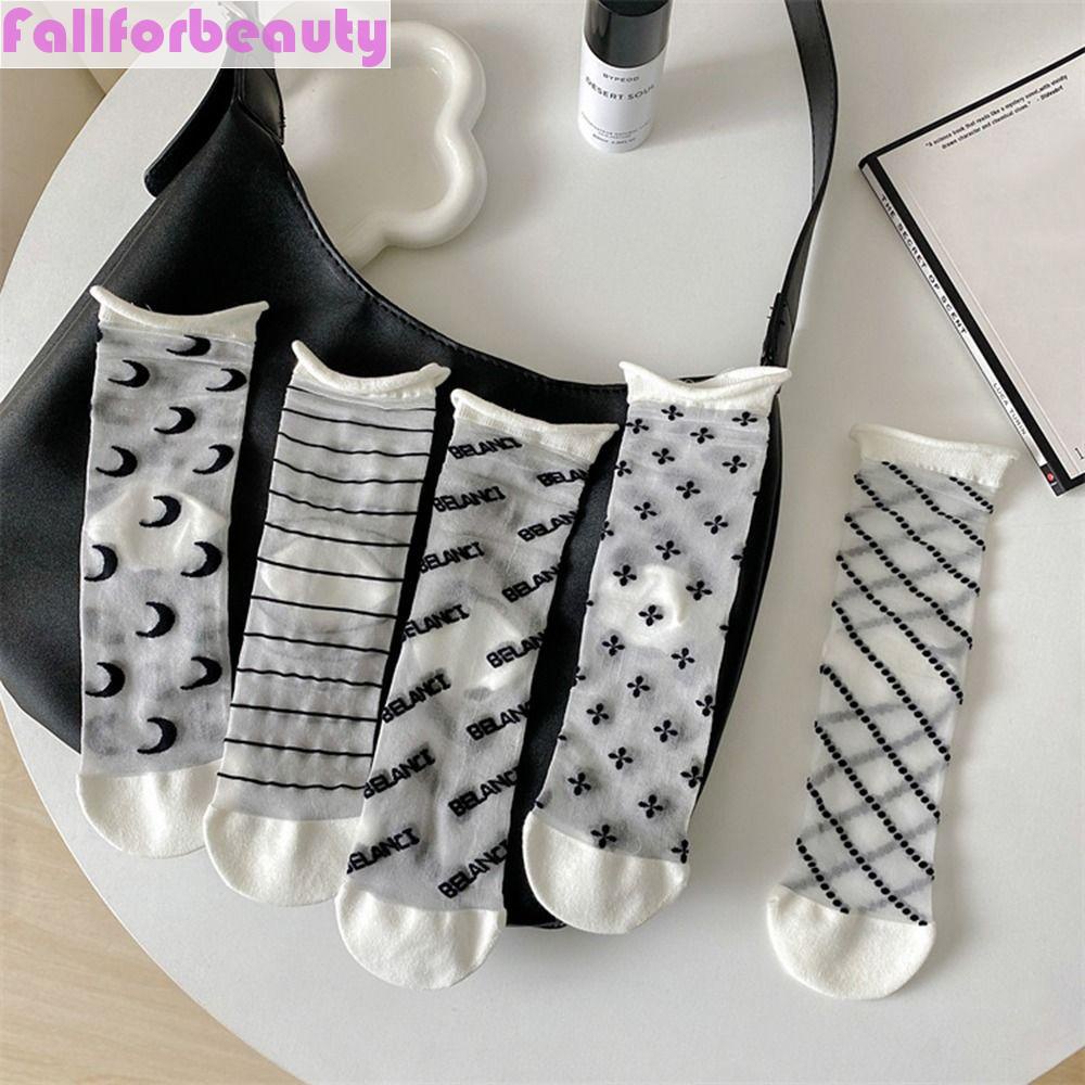 Vớ Cổ Vừa Bằng Lụa Thủy Tinh Mỏng Trong Suốt Họa Tiết Sọc Mặt Trăng Dễ Thương Thoải Mái Thời Trang Cho Nữ