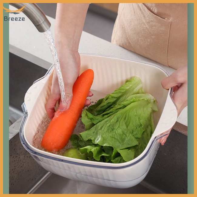 Rổ Rửa Trái Cây Hai Tầng Sáng Tạo Có Tay Cầm Dành Cho Nhà Bếp
