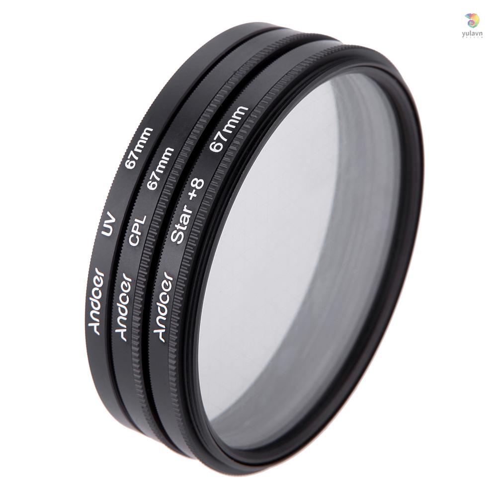 ANDOER Bộ Kính Lọc UV + CPL + Star 8 Điểm 67mm Cho Máy Ảnh DSLR