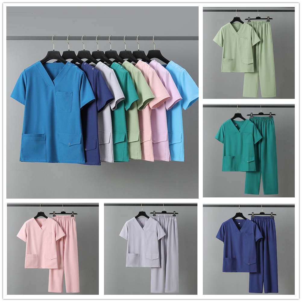 Bộ Đồng Phục Áo Thun Tay Ngắn Cổ Chữ V + Quần Dài Co Giãn Thời Trang Unisex