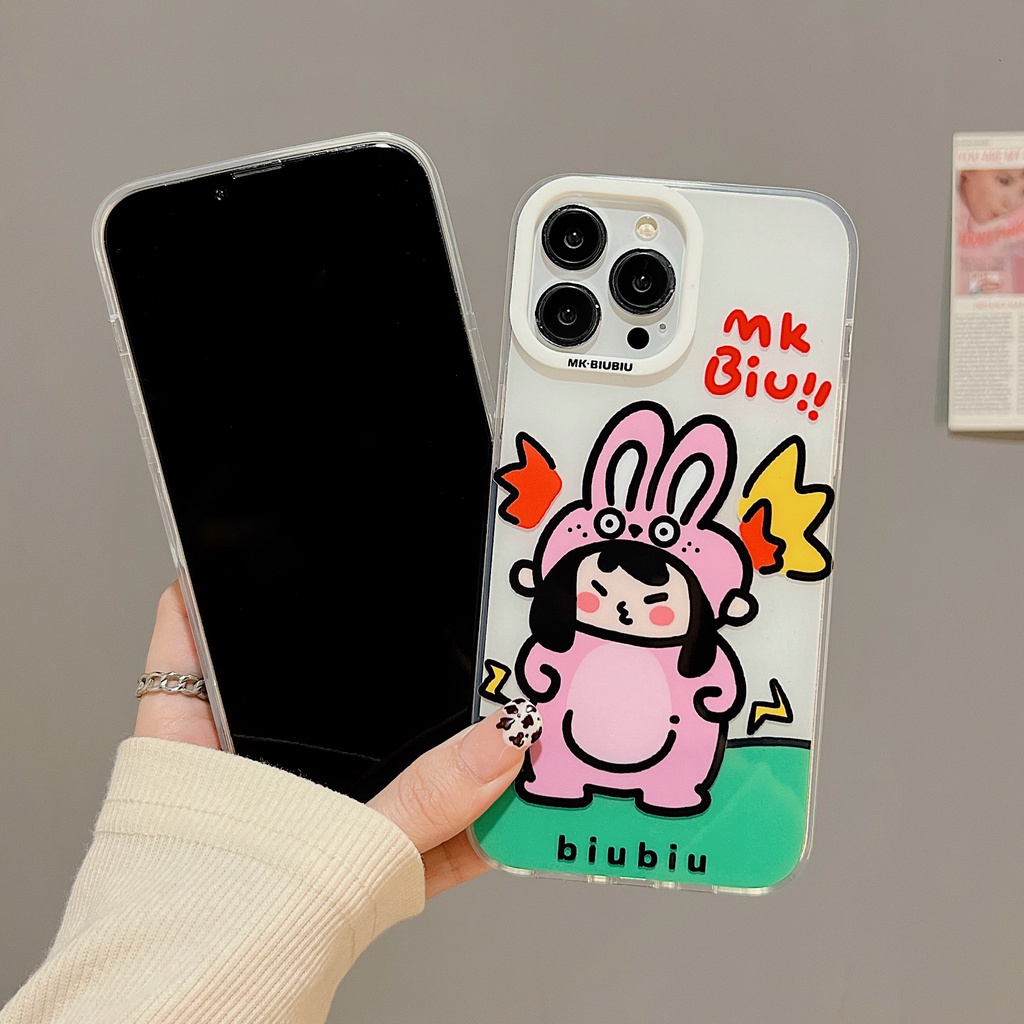 Ốp Điện Thoại TPU Dẻo Trong Suốt Họa Tiết Cô Gái &amp; Chú Thỏ Dễ Thương Cho iphone 14 13 11 12 Pro Max