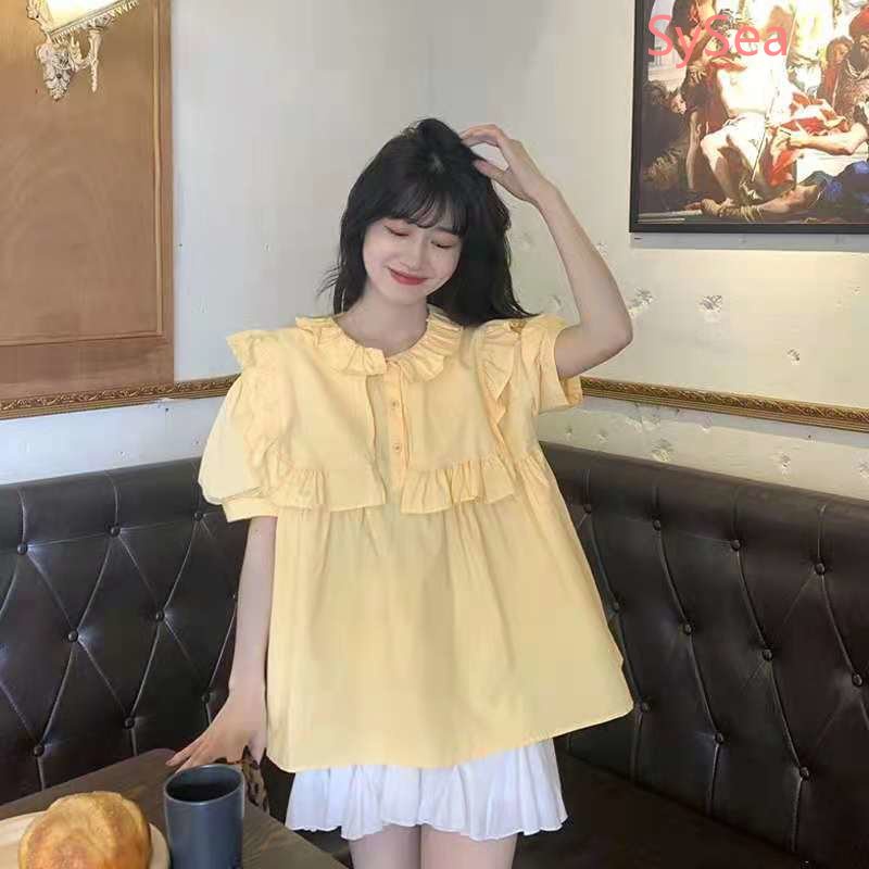 Áo Kiểu Tay Phồng Cổ Búp Bê Phối Bèo Thời Trang Mùa Hè Cho Nữ