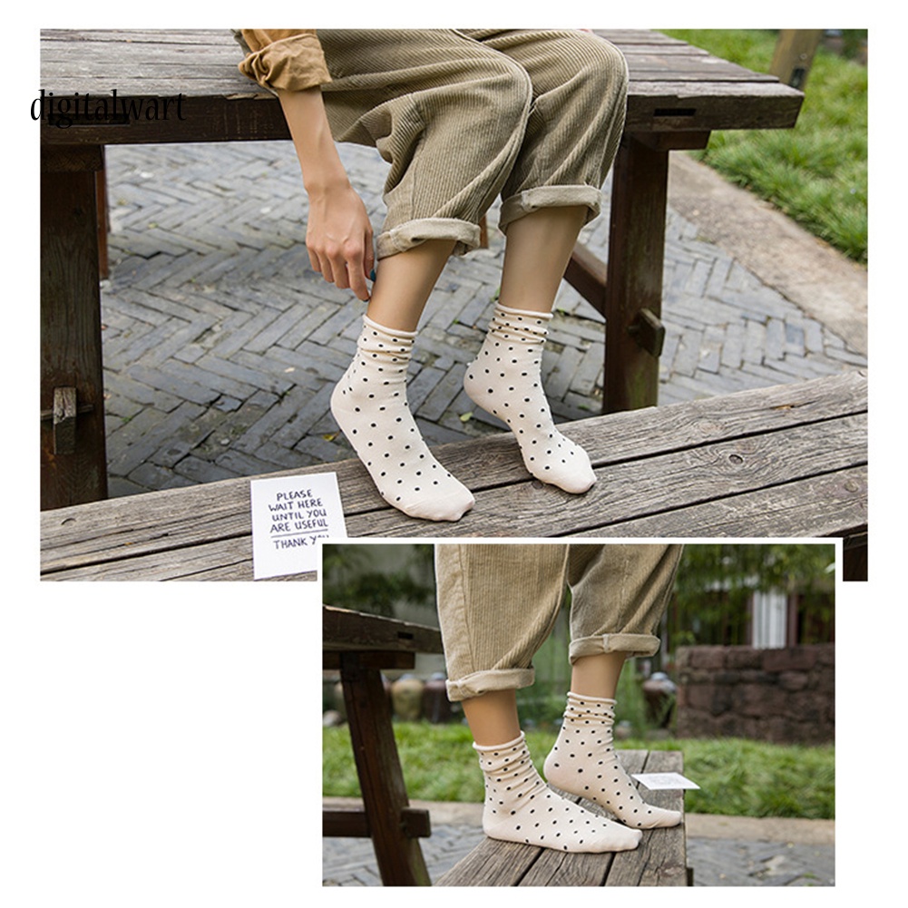 Kỹ Thuật Số| Tất Cổ Cao Hoạ Tiết Chấm Bi Thiết Kế Hợp Thời Trang Cho Nữ