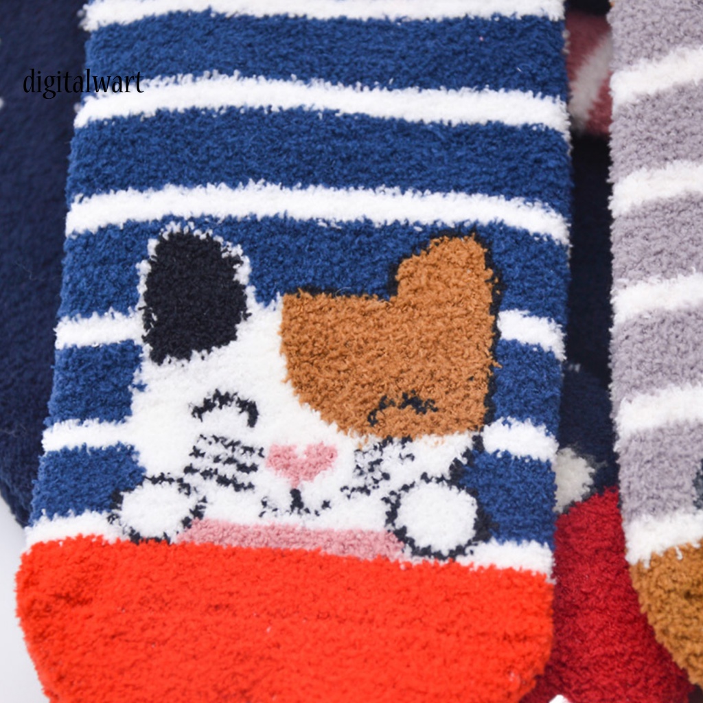 Kỹ Thuật Số| Vớ Nhung San Hô Mềm Mại Họa Tiết Mèo / Kẻ Sọc / Chấm Bi Giữ Ấm Mùa Đông Cho