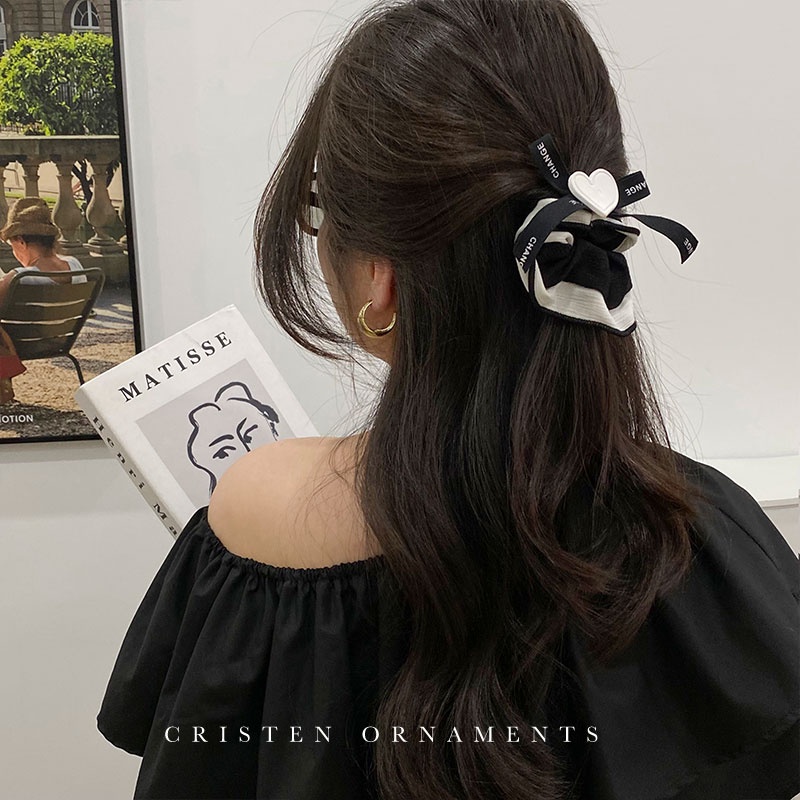 Dây Cột Tóc Đính Nơ Hình Trái Tim Đơn Giản Phong Cách Hàn Quốc Cho Nữ