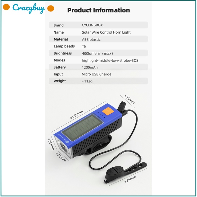 Cr Đèn Pha Năng Lượng Mặt Trời 5 Chế Độ Sạc Usb 1200mAh 400 Lumens