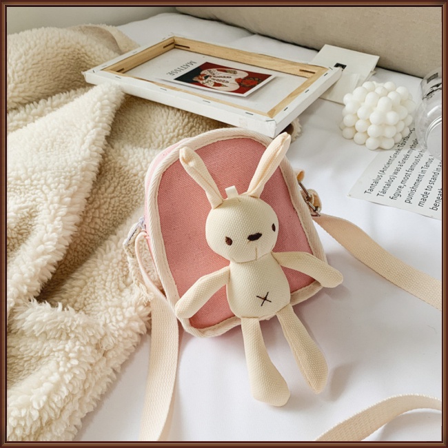 Túi Canvas Đeo Chéo Hình Thỏ Hoạt Hình Dễ Thương Cho Bé Gái