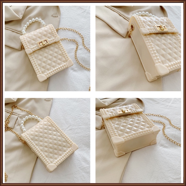 Túi Đeo Chéo Hình Vuông Cỡ Nhỏ Phối Dây Đeo Sợi Xích Thời Trang Cho Nữ