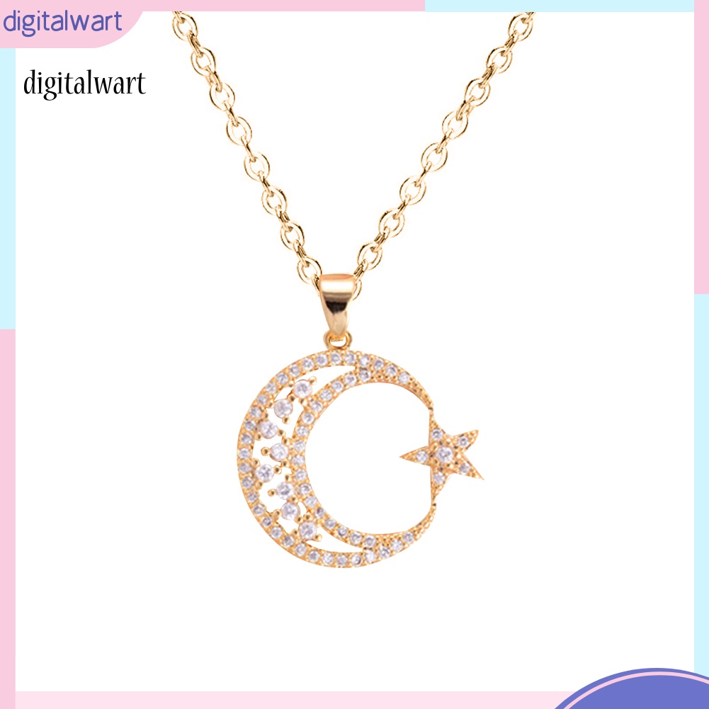 Kỹ Thuật Số| Vòng cổ HợP Kim HìNh MặT Trăng Ngôi Sao ĐíNh Đá Xinh XắN