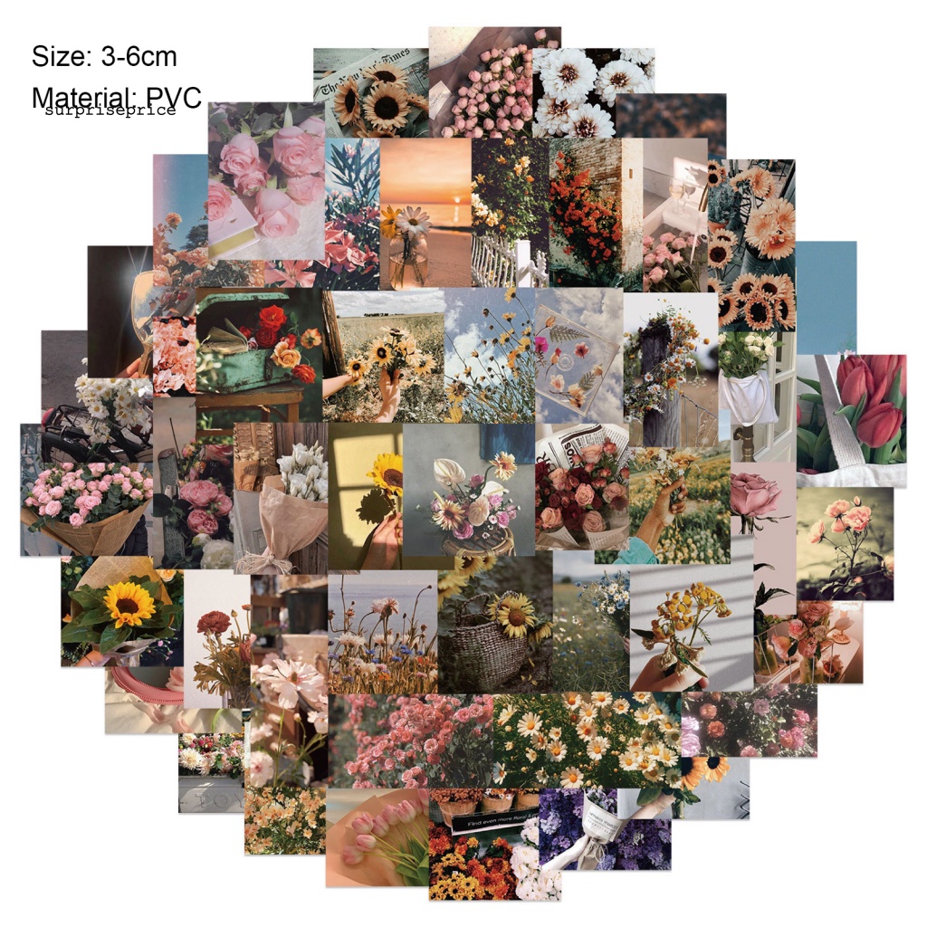 Bộ 52 Miếng Dán Trang Trí Hành Lý Bằng PVC Chống Thấm Nước Họa Tiết Hoa Xinh Xắn