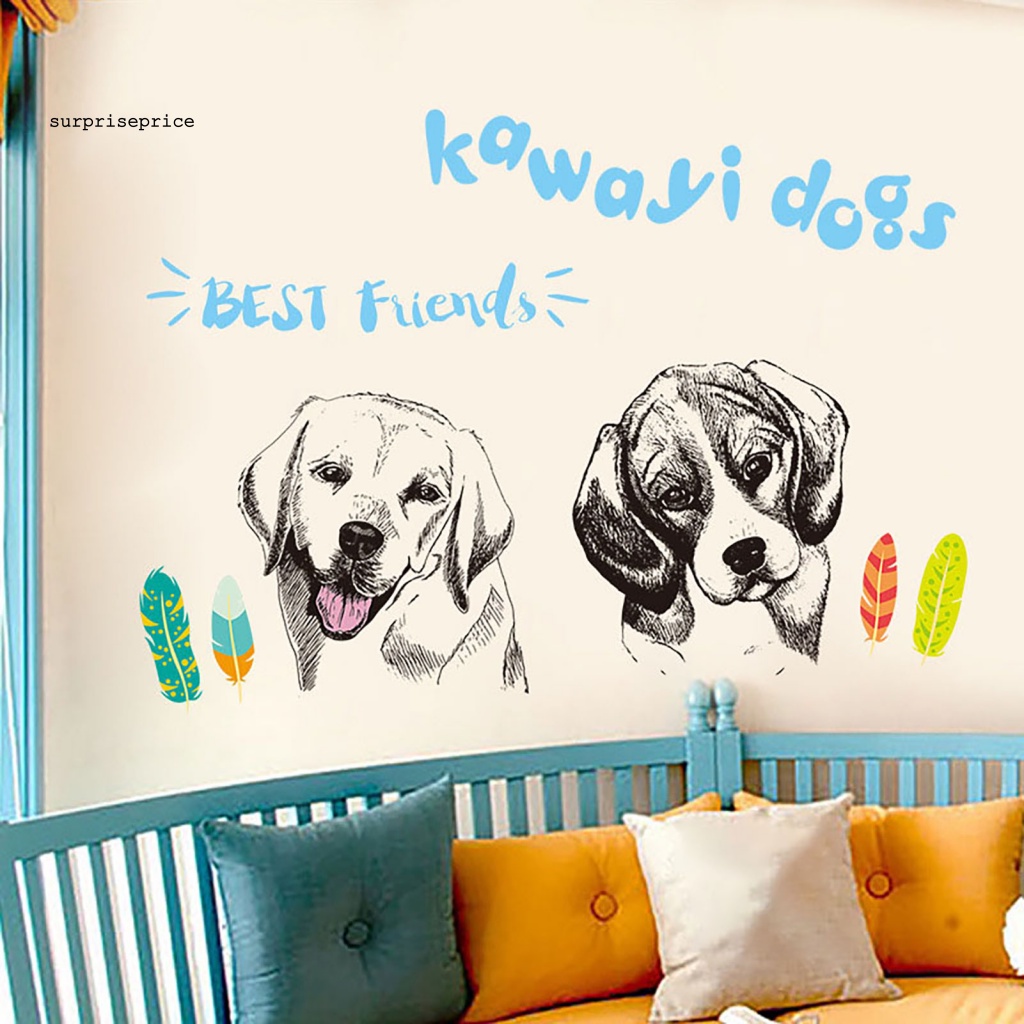 Decal dán tường Tự Dính Chống Thấm Nước Họa Tiết Chú Chó Hoạt Hình Dùng Trang Trí Nhà Cửa