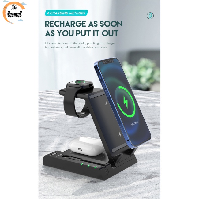 Đế Sạc Nhanh Không Dây 3 Trong 1 15w Cho Điện Thoại Ios / Đồng Hồ / Tai Nghe