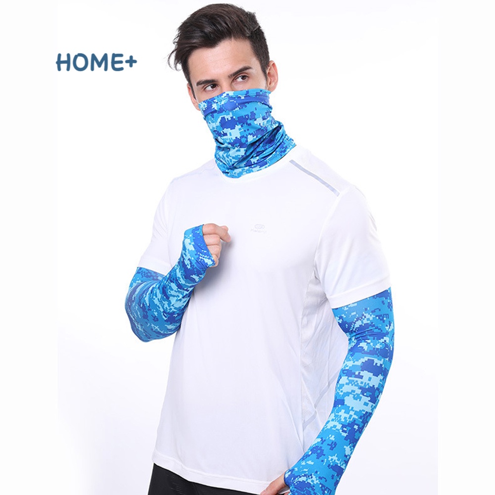 Bộ Khăn Choàng Cổ + Mặt Bằng Lụa Lạnh Che Phủ Mặt Và Cánh Tay Chống Nắng Phong Cách Thể Thao Thời Trang Mùa Hè Cho Nam