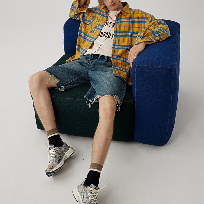 Áo Khoác Sơ Mi Caro Vàng Tay Dài Dáng Rộng Trẻ Trung Hợp Thời Trang Cho Cặp Đôi