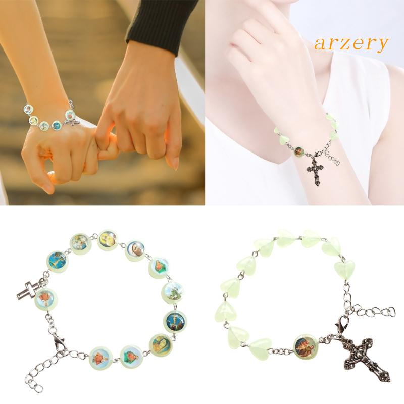 Arz. Vòng Tay Chuỗi Hạt Đá Rosary Dạ Quang Mặt Thánh Giá Thời Trang Cho Nam Và Nữ