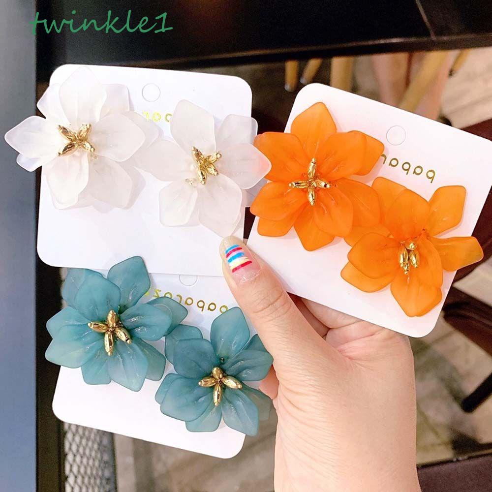 1 Cặp Bông Tai Nhựa Acrylic Hình Cánh Hoa Lớn Lấp Lánh Thời Trang Cho Nữ