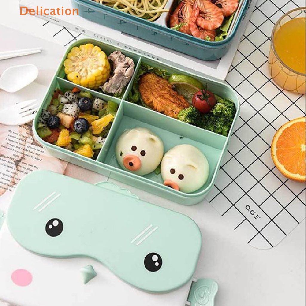 Hộp Nhựa Đựng Cơm Trưa Hình Chữ Nhật In Hoạt Hình Chống Rò Rỉ Cho Bé