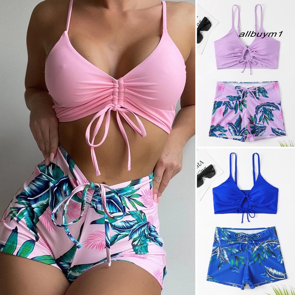 1 Bộ Đồ Bơi Dây Rút Có Đệm Ngực Không Gọng Thoáng Khí In Họa Tiết Thời Trang Cho Nữ