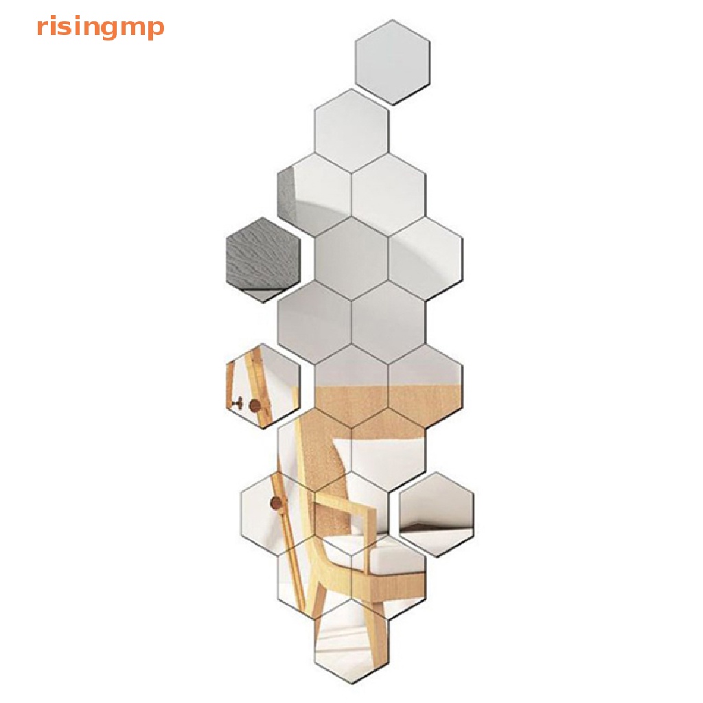 Set 12 Sticker Lục Giác Tráng Gương 3D Dán Tường Trang Trí Nội Thất DIY