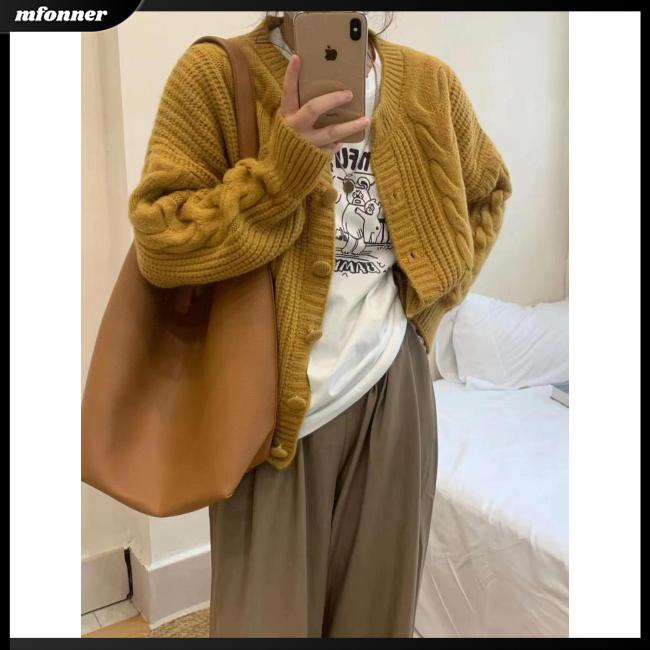 Áo Khoác Cardigan Dệt Kim Tay Dài Cổ Chữ V Màu Sắc Đa Dạng Cho Nữ