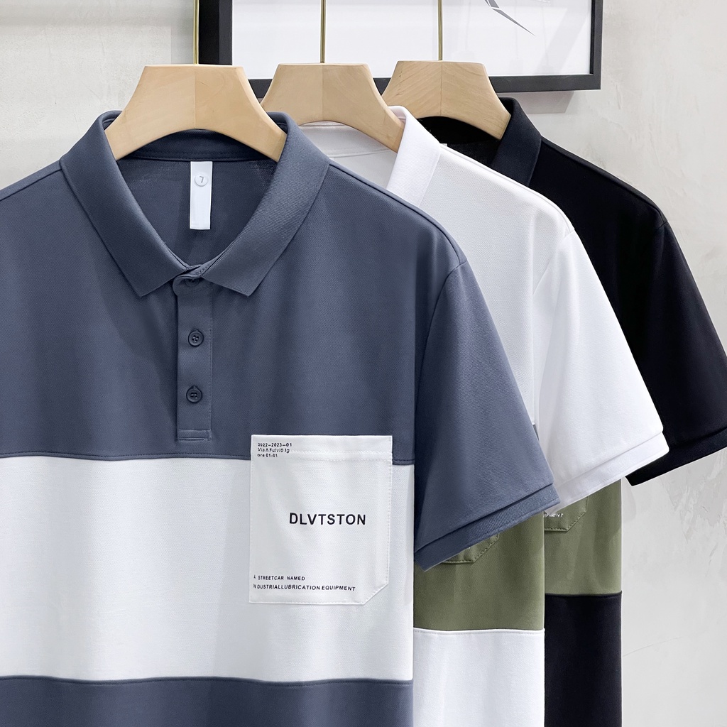 Áo Thun POLO Cotton Tay Ngắn Phối Lưới Đính Hạt Cườm Họa Tiết Kẻ Sọc Thời Trang Xuân Hè Cho Nam